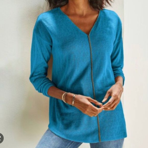 Soft Surroundings Sweaters - Soft Surroundings Akko Embellished V-neck Sweater Size XL